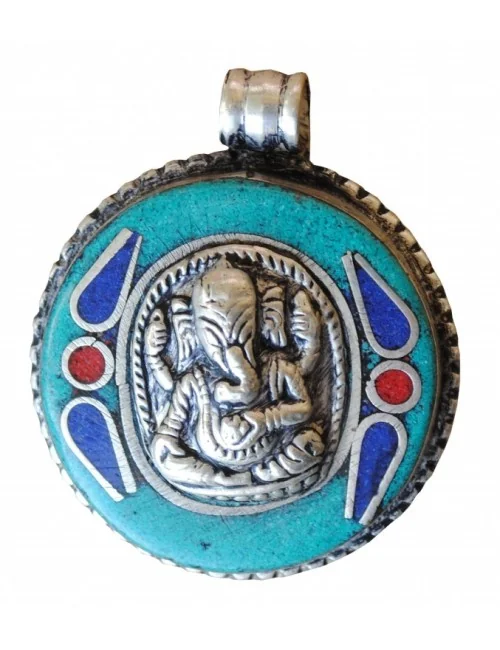 Anhänger "Ganesha" Weissmetall grün 3