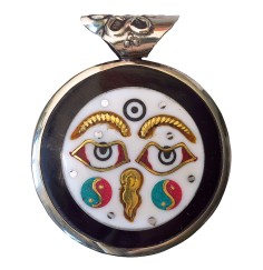 Anhänger -  Om Mani Padme Hum- Weissmetall schwarz 4,0x4,5cm