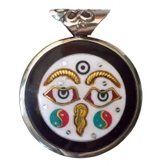 Anhänger - Om Mani Padme Hum- Weissmetall schwarz 4,0x4,5cm