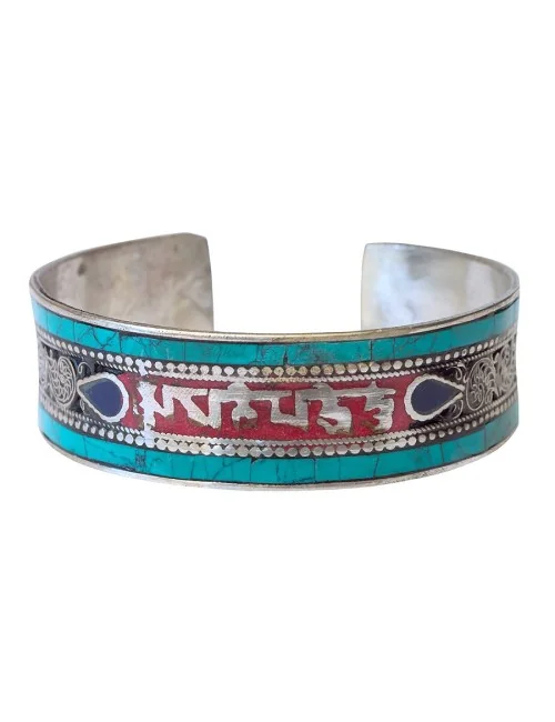 Armreif "Om Mani Padme Hum" Weissmetal grün 6