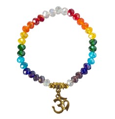 Armband - Om Rainbow- Kristallglasperlen/Messing 6cm