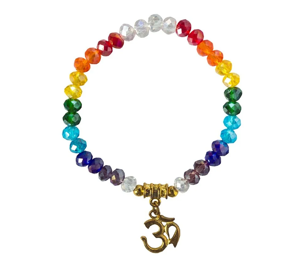 Armband - Om Rainbow- Kristallglasperlen/Messing 6cm