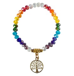Armband - Baum des Lebens Rainbow- Kristallglasperlen/Messing 6cm