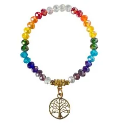 Armband - Baum des Lebens Rainbow- Kristallglasperlen/Messing 6cm
