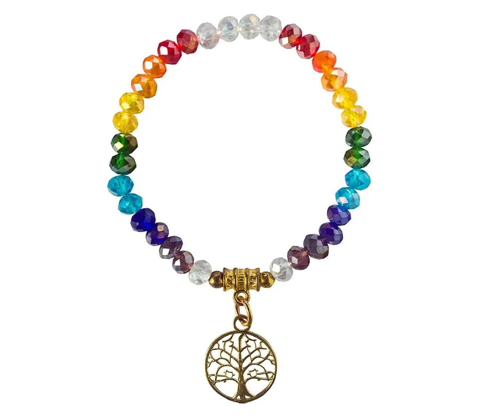 Armband - Baum des Lebens Rainbow- Kristallglasperlen/Messing 6cm
