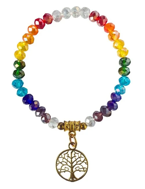 Tikra "Baum des Lebens Rainbow" Kristallglasperlen/Messing 6cm