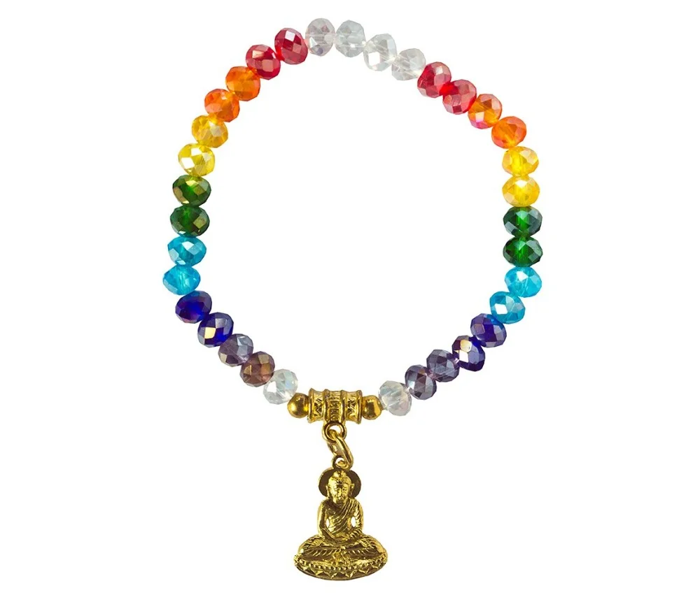 Armband - Buddha Rainbow- Kristallglasperlen/Messing 6cm