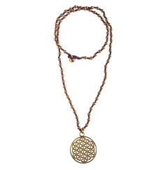 Halskette - Blume des Lebens- 3,5cm mit 80 Messingperlen 35cm