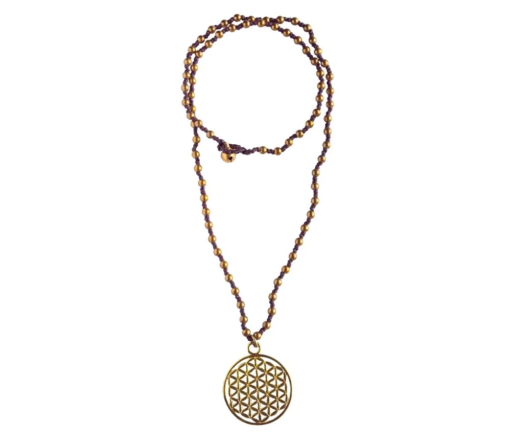 Halskette - Blume des Lebens- 3,5cm mit 80 Messingperlen 35cm