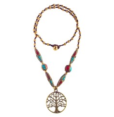Halskette - Baum des Lebens- mit Messing- und Nepalperlen 55cm