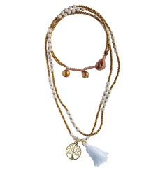 Halskette - Baum des Lebens- Howlith- und Messingperlen 55cm