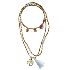 Halskette - Baum des Lebens- Howlith- und Messingperlen 55cm