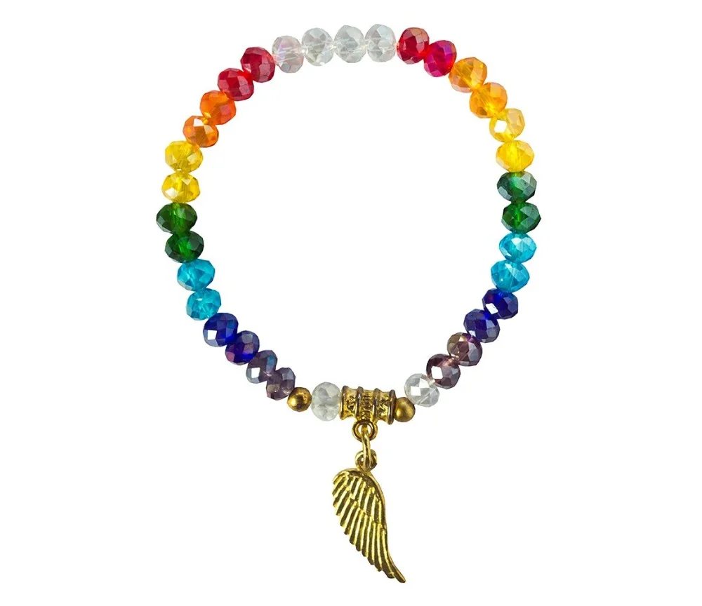 Armband - Tikra -Engelsflügel Rainbow- Kristallglasperlen/Messing 6cm