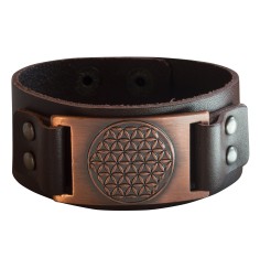 Armband - Blume des Lebens- Leder, braun, Metalllegierung, bronzefarben 23x3cm verstellbar