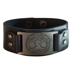 Armband - Baum des Lebens- Leder, schwarz, Metalllegierung, silberfarben 23x3cm verstellbar