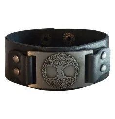 Armband - Baum des Lebens- Leder, schwarz, Metalllegierung, silberfarben 23x3cm verstellbar