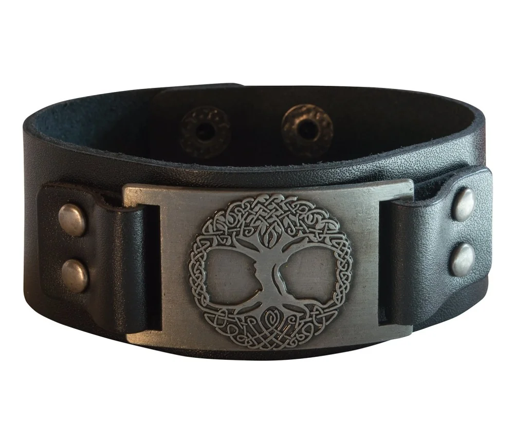 Armband - Baum des Lebens- Leder, schwarz, Metalllegierung, silberfarben 23x3cm verstellbar