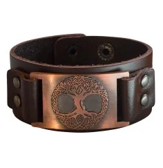 Armband - Baum des Lebens- Leder, braun, Metalllegierung, bronzefarben 23x3cm verstellbar