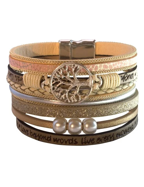 Armband "Baum des Lebens" Kunstleder beige