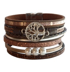 Armband - Baum des Lebens- Kunstleder braun, Metall silberfarben mit Magnetverschluß, 19x4cm