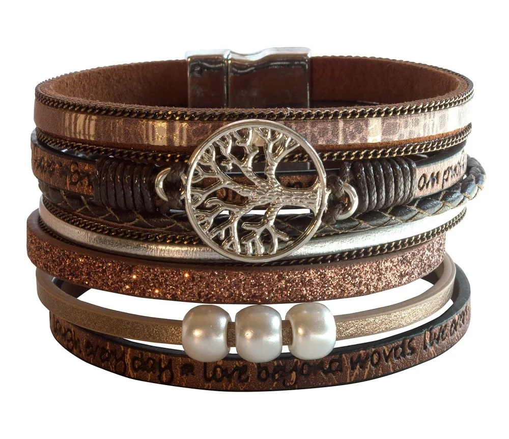 Armband - Baum des Lebens- Kunstleder braun, Metall silberfarben mit Magnetverschluß, 19x4cm