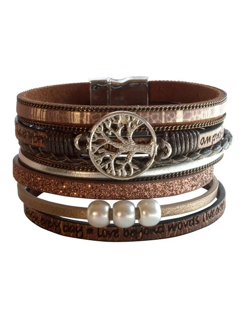 Armband "Baum des Lebens" Kunstleder braun