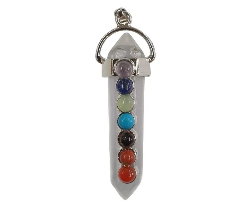 Anhänger - Edelstein - Bergkristall- mit Chakrasteinen 5cm