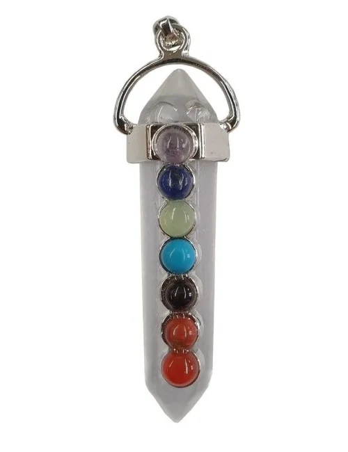 Edelstein Anhänger "Bergkristall" mit Chakrasteinen 5cm