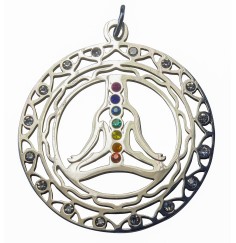 Anhänger -  Chakra Buddha- mit 23 Zirkonia aus Edelstahl, 3cm