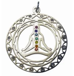 Anhänger - Chakra Buddha- mit 23 Zirkonia aus Edelstahl, 3cm