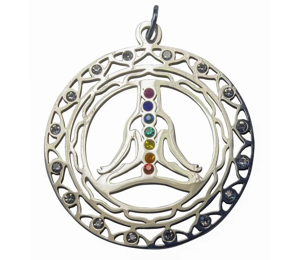 Anhänger - Chakra Buddha- mit 23 Zirkonia aus Edelstahl, 3cm