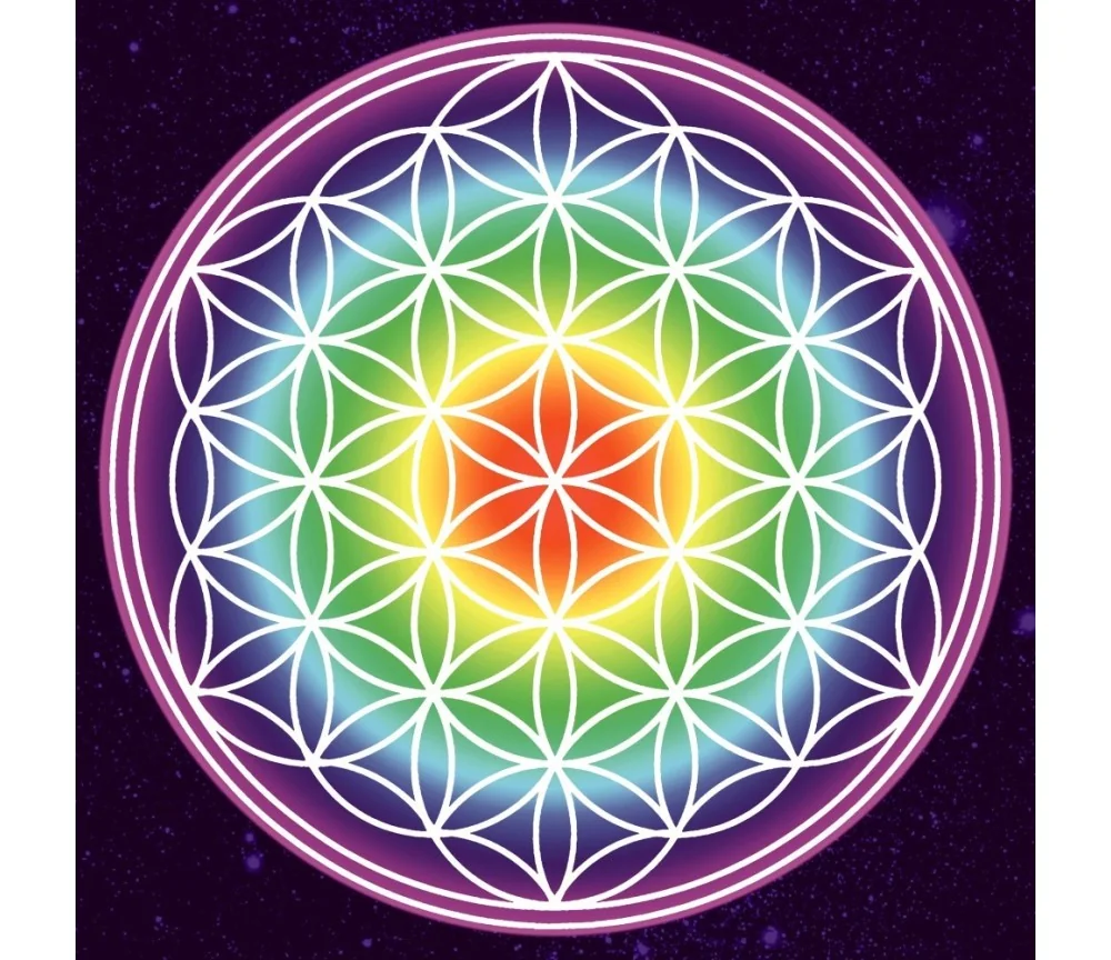 Leinwanddruck - Blume des Lebens- regenbogenfarben - Kosmos 40cm