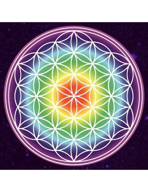 Leinwanddruck - Blume des Lebens- regenbogenfarben - Kosmos 40cm