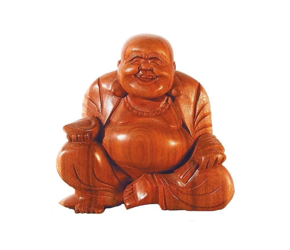 Lachender Buddha im Lotossitz Holz braun 15cm