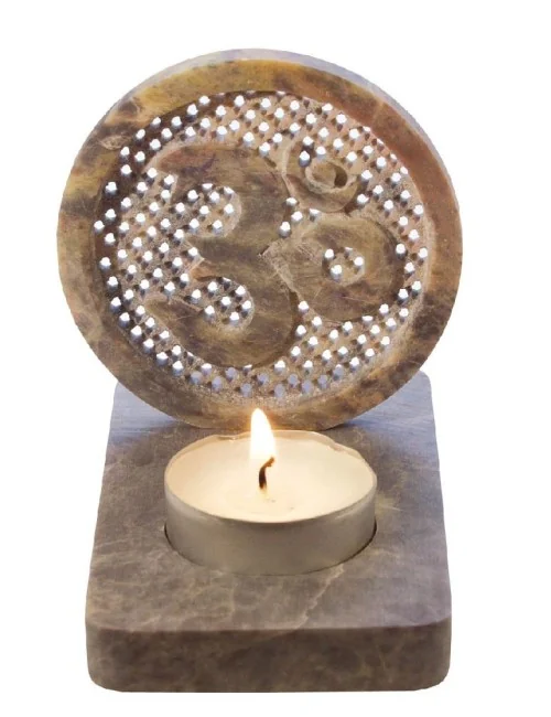 Teelicht "Om" Speckstein 6x10x11cm