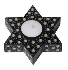 Teelicht "Stern" Speckstein schwarz 11x11cm
