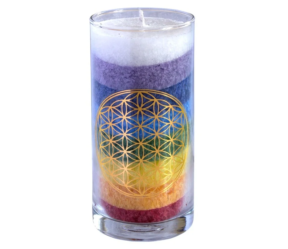 Kerze "Rainbow BDL" im Glas Stearin 14cm