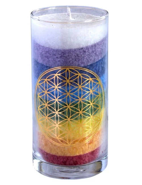 Kerze "Rainbow BDL" im Glas Stearin 14cm