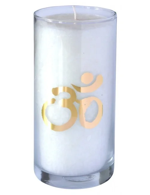 Kerze "Pure Om" im Glas Stearin weiss 14cm