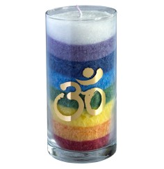 Kerze "Rainbow Om" im Glas Stearin regenbogen 14cm