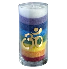 Kerze "Rainbow Om" im Glas Stearin regenbogen 14cm