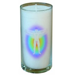 Kerze "Chakra Aktivierung" im Glas Stearin weiss 14cm