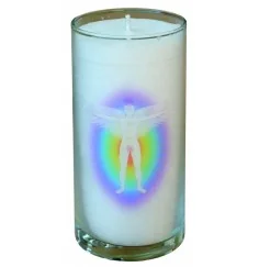 Kerze "Chakra Aktivierung" im Glas Stearin weiss 14cm