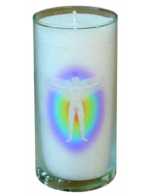Kerze "Chakra Aktivierung" im Glas Stearin weiss 14cm