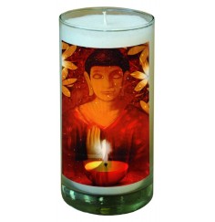 Kerze "Buddha" im Glas Stearin weiss 14cm