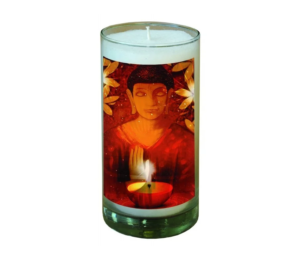 Kerze "Buddha" im Glas Stearin weiss 14cm