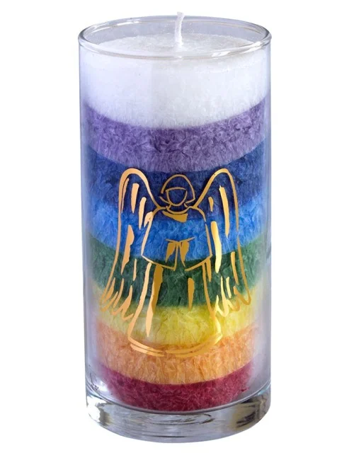 Kerze "Rainbow Engel" im Glas Stearin regenbogen 14cm