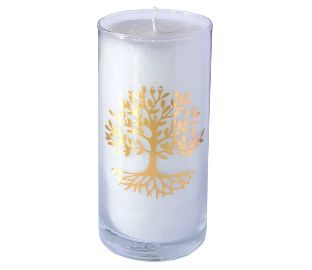Kerze "Pure Lebensbaum" im Glas Stearin weiss 14cm