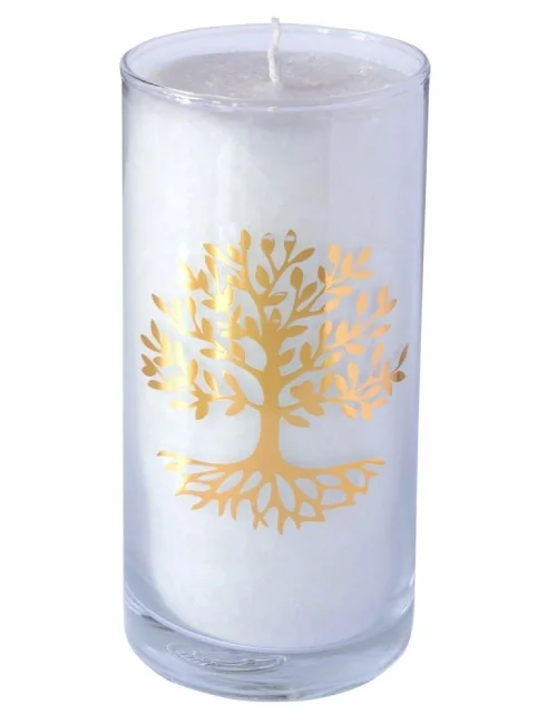Kerze "Pure Lebensbaum" im Glas Stearin weiss 14cm