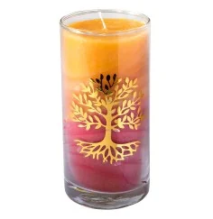 Kerze "Sunset Lebensbaum" im Glas Stearin 14cm
